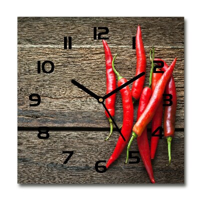 Square glass wall clock Chilli peppers