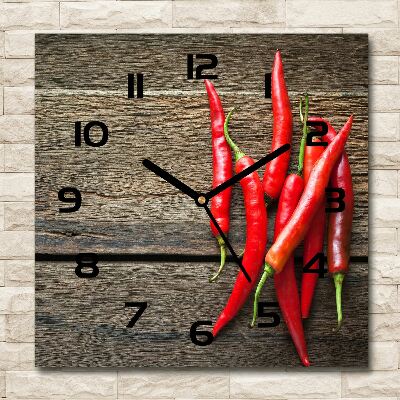 Square glass wall clock Chilli peppers