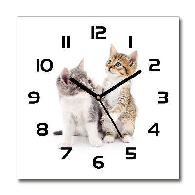 Square glass wall clock Two little cats