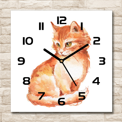 Square glass wall clock Red Cat