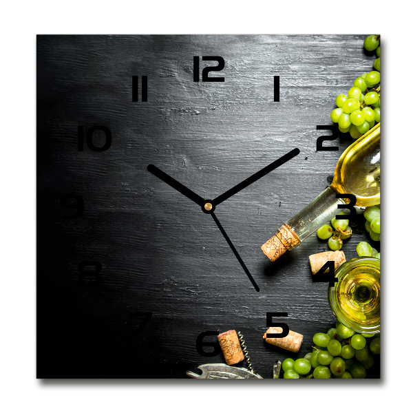 Square glass wall clock White wine and fruit