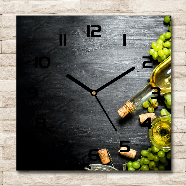 Square glass wall clock White wine and fruit