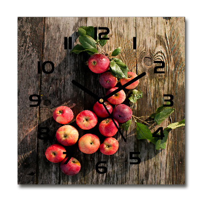 Square glass wall clock Apples on the table