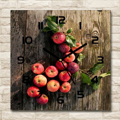 Square glass wall clock Apples on the table