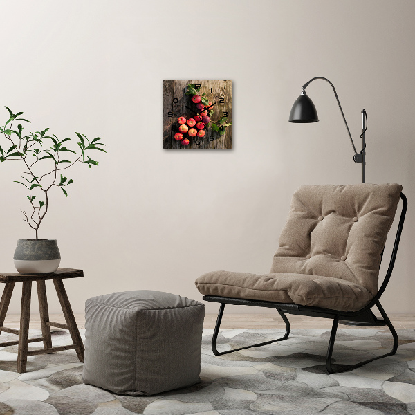 Square glass wall clock Apples on the table