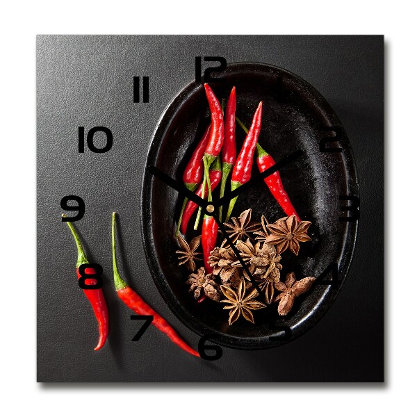 Square wall clock Chilli peppers