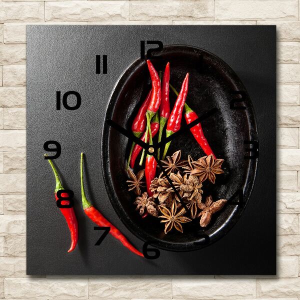 Square wall clock Chilli peppers