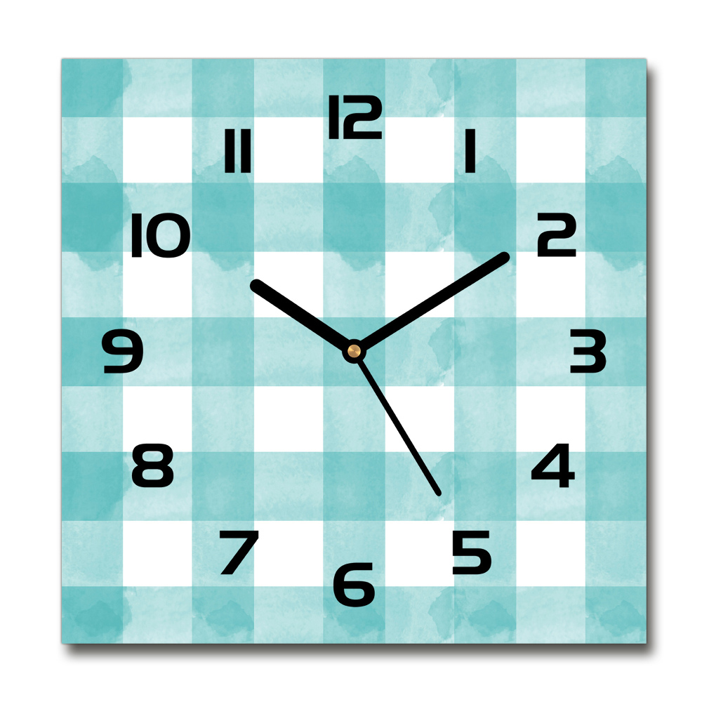 Square glass wall clock Blue grille