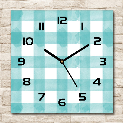 Square glass wall clock Blue grille