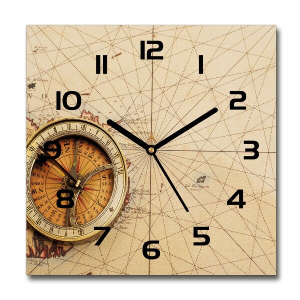 Square wall clock Compass on the map