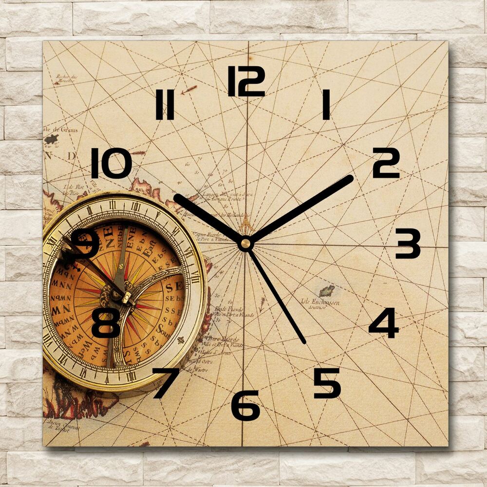 Square wall clock Compass on the map