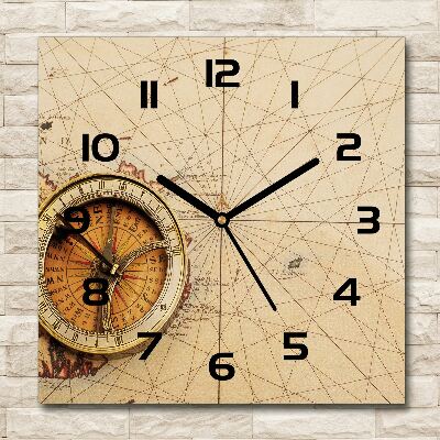 Square wall clock Compass on the map