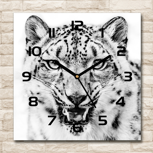 Square glass wall clock Snow panther