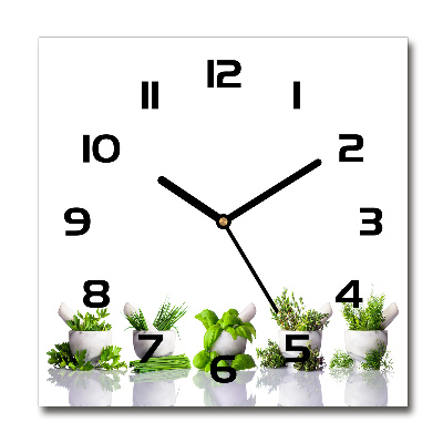 Square glass wall clock Herbs