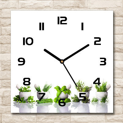 Square glass wall clock Herbs