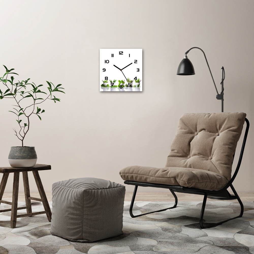 Square glass wall clock Herbs