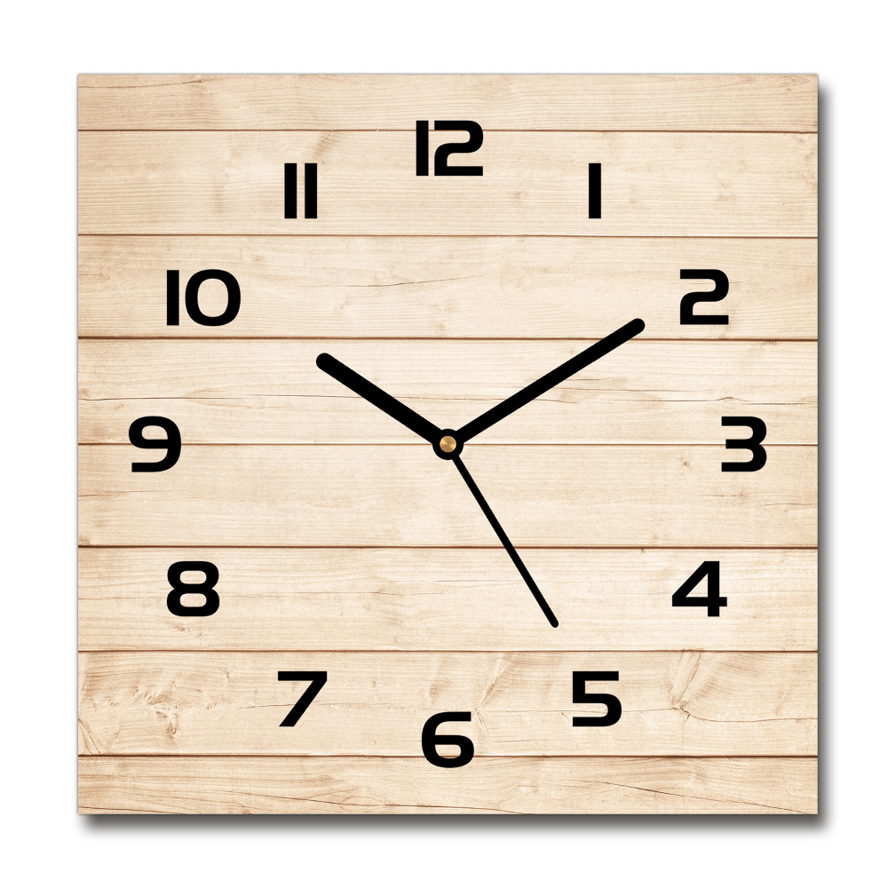 Square glass wall clock Wooden background