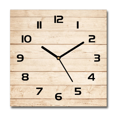 Square glass wall clock Wooden background