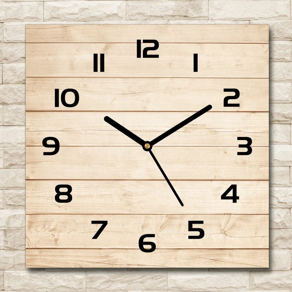 Square glass wall clock Wooden background