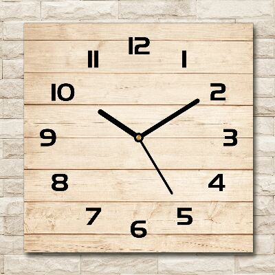 Square glass wall clock Wooden background