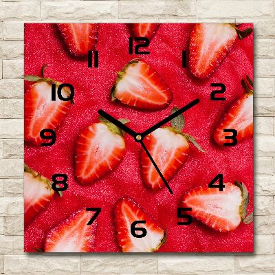 Square glass wall clock Chopped strawberries