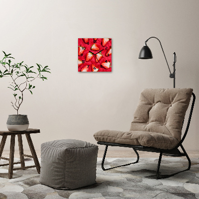 Square glass wall clock Chopped strawberries