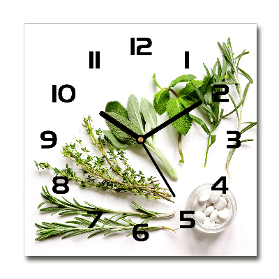 Square glass wall clock Herbs