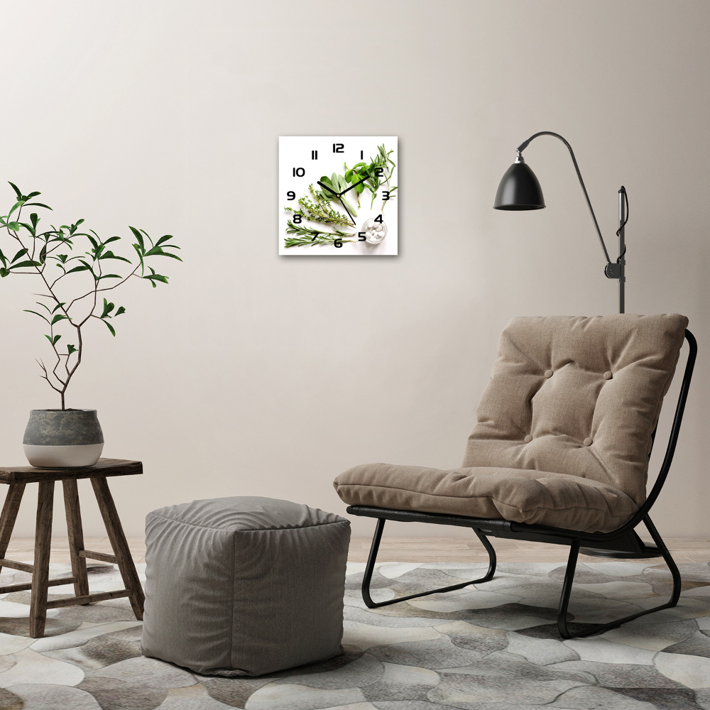 Square glass wall clock Herbs