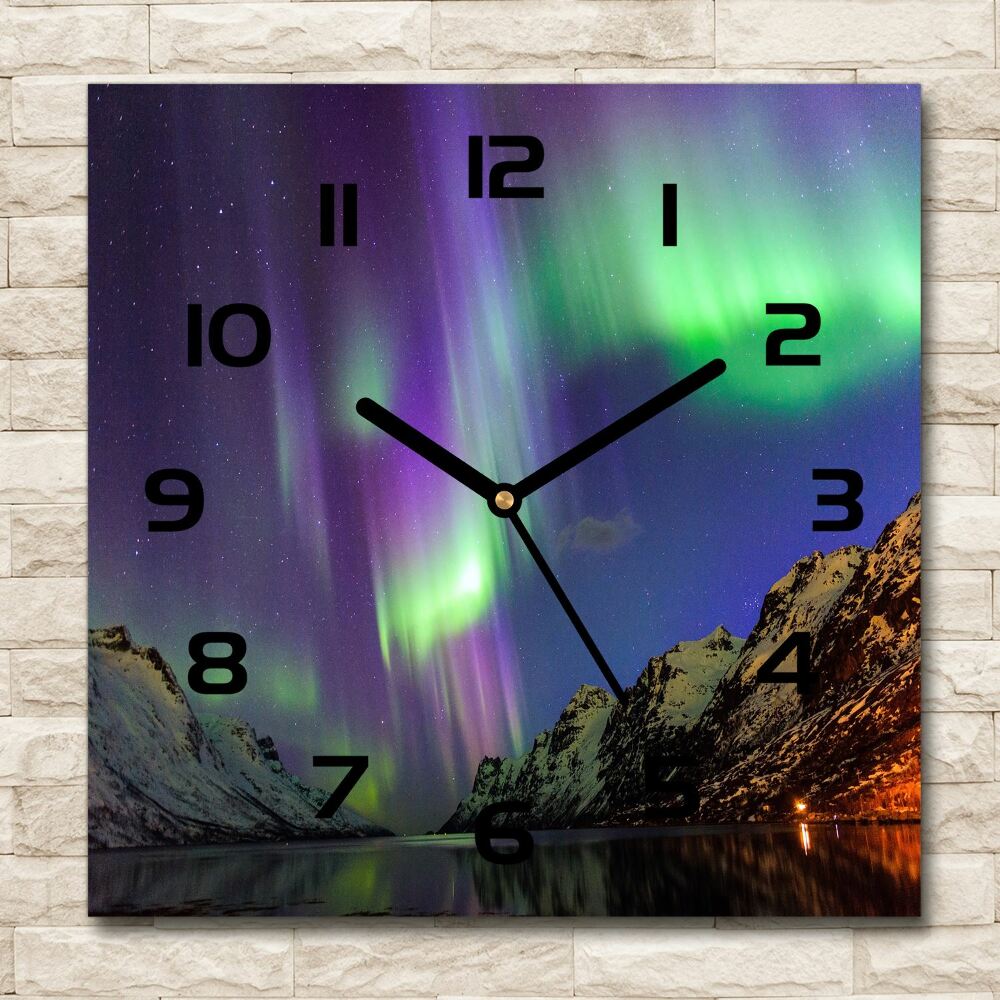 Square wall clock Northern lights