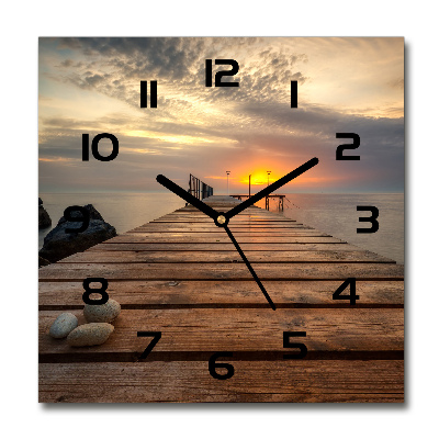 Square glass wall clock Wooden pier