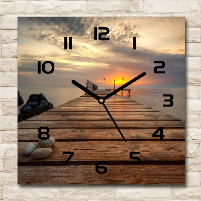 Square glass wall clock Wooden pier