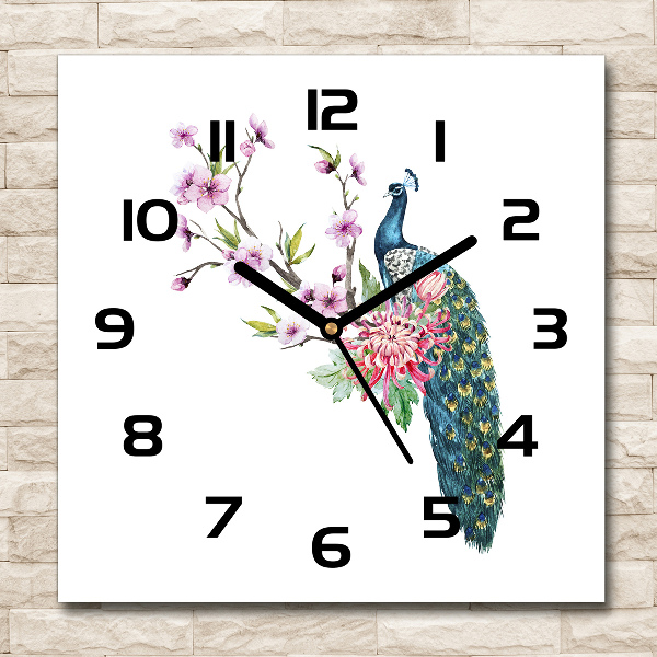 Square wall clock Paw and flowers