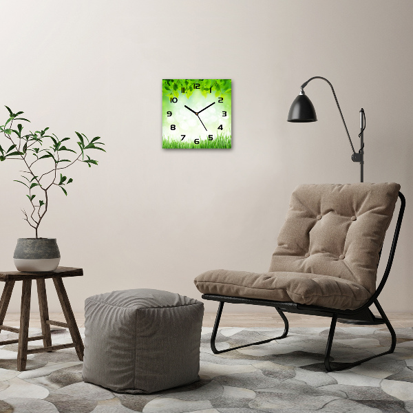 Square wall clock Leaves and grass