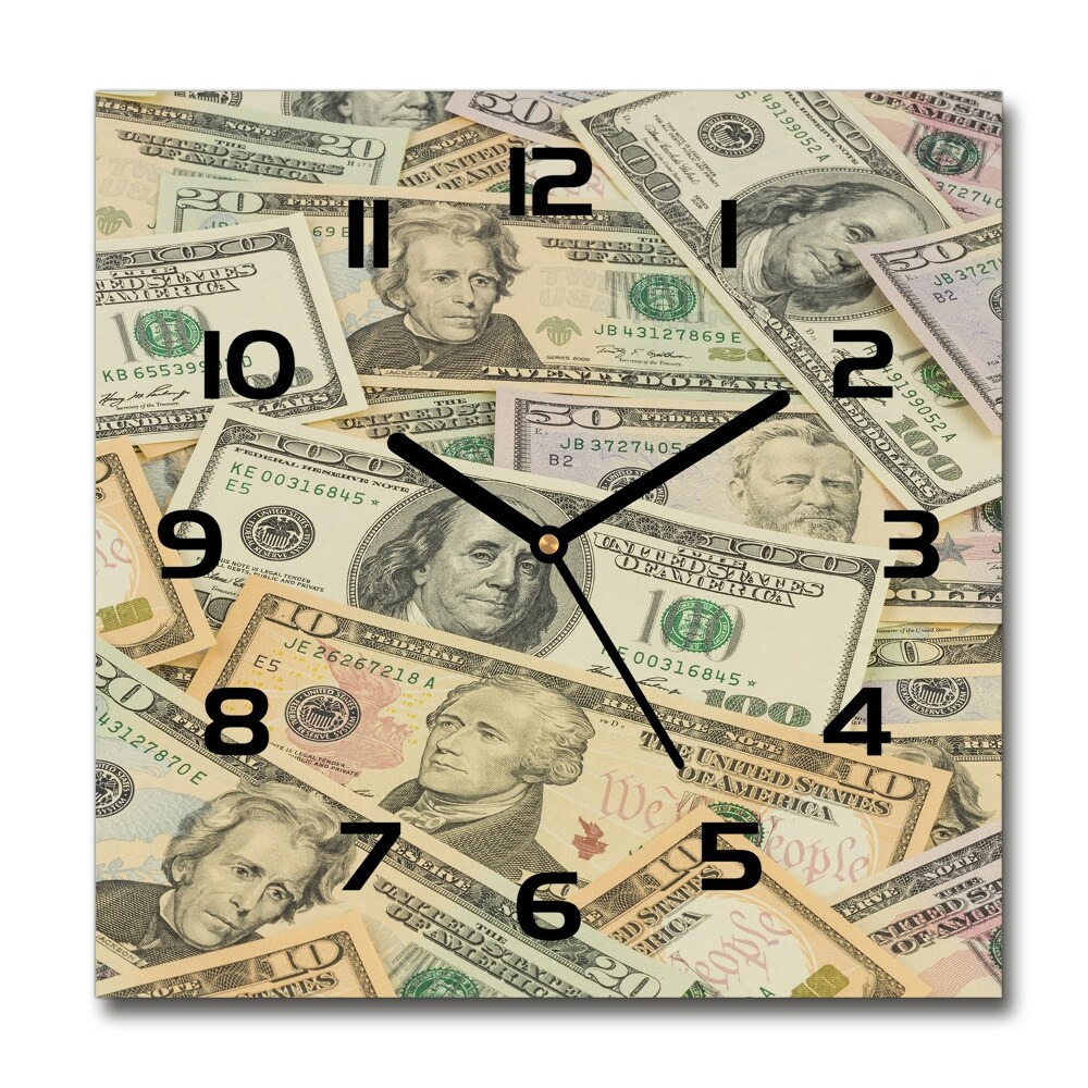 Square wall clock Dollars banknotes