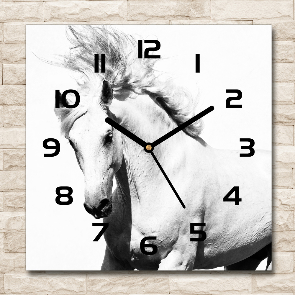 Square wall clock White horse