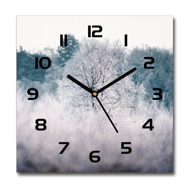 Square glass wall clock Winter trees