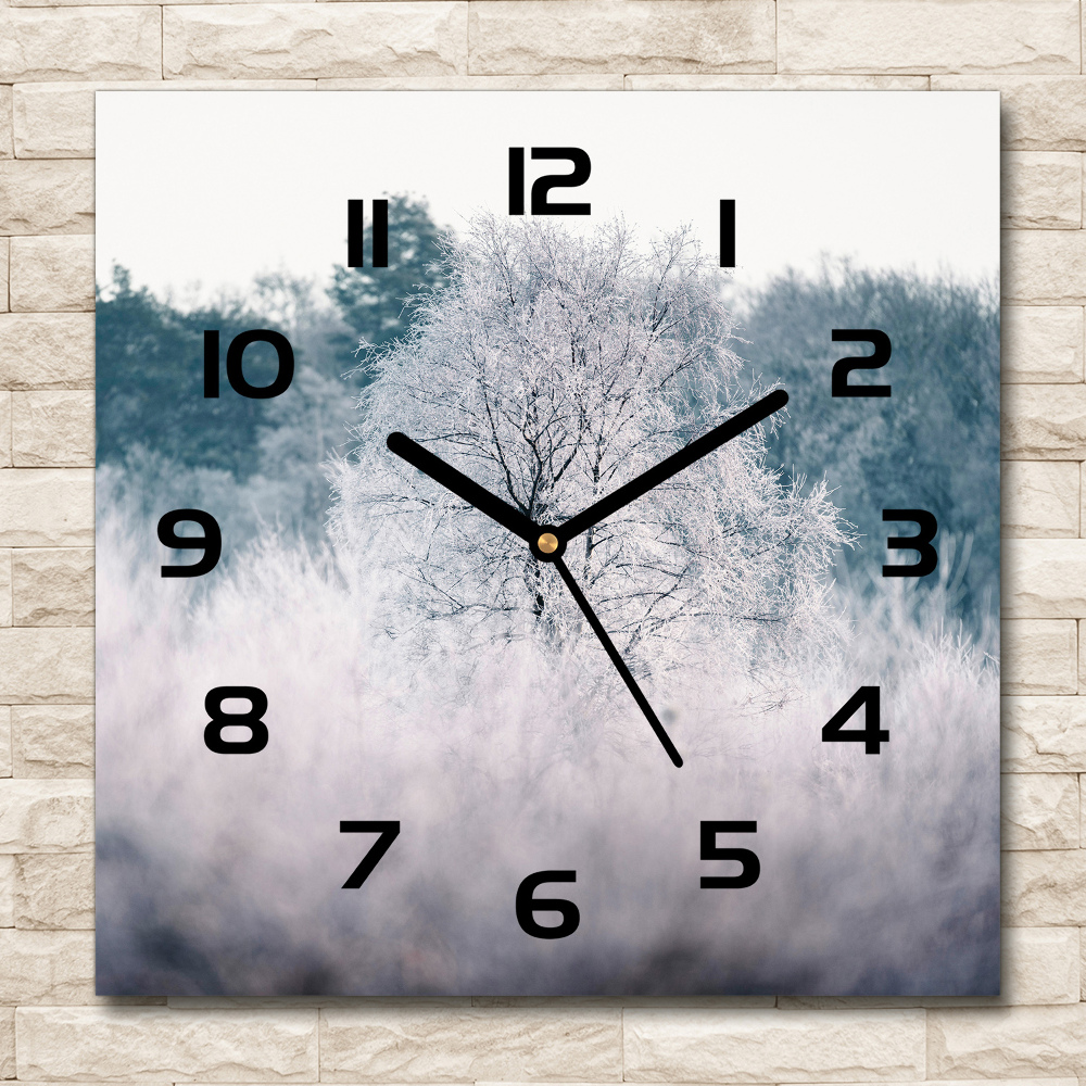 Square glass wall clock Winter trees