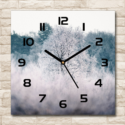 Square glass wall clock Winter trees