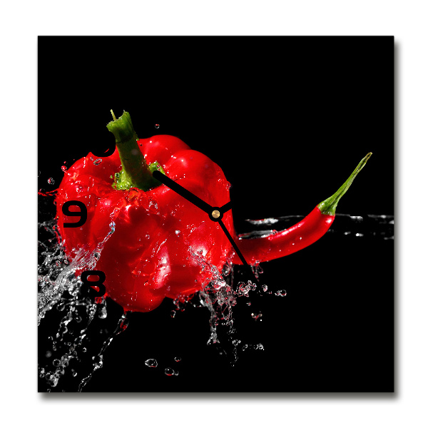 Square kitchen clock Red peppers