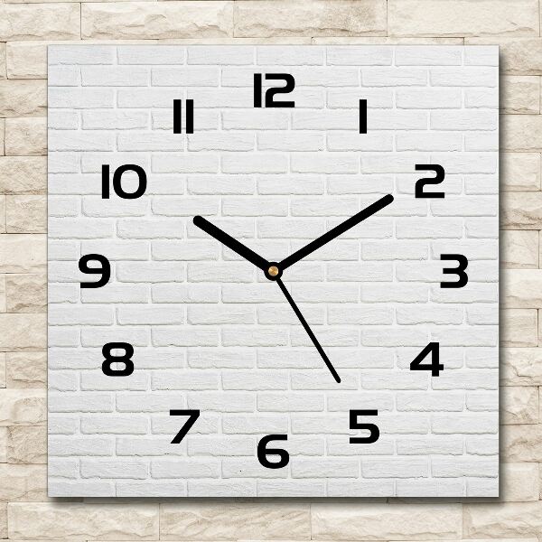 Square glass wall clock Brick wall