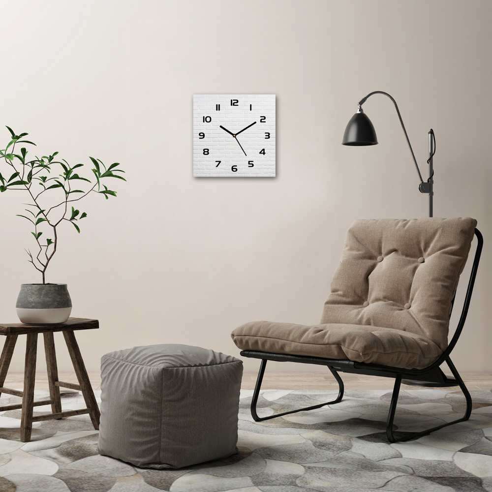 Square glass wall clock Brick wall