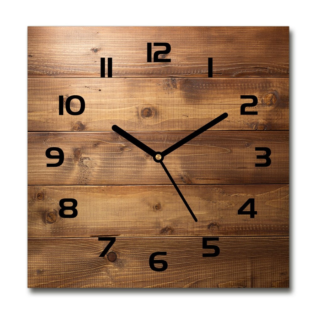 Square glass wall clock Wooden background