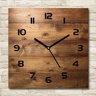 Square glass wall clock Wooden background