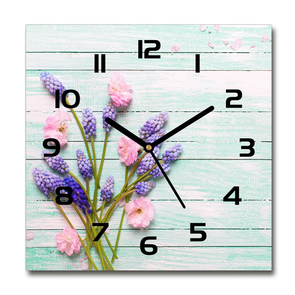 Square wall clock Lavender on wood