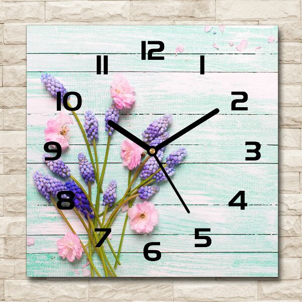 Square wall clock Lavender on wood