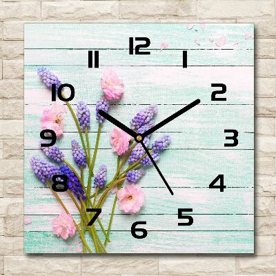 Square wall clock Lavender on wood