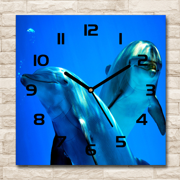 Square wall clock Two dolphins