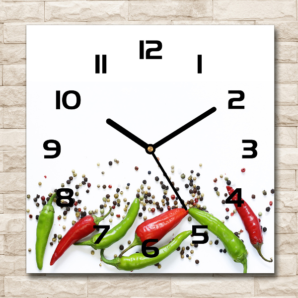 Square kitchen clock Chilli peppers