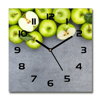 Square kitchen clock Green apples