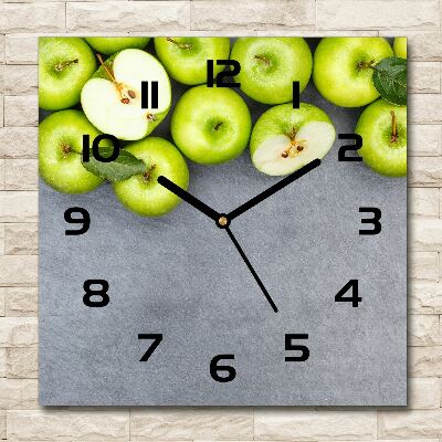 Square kitchen clock Green apples